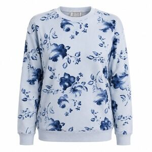 Jennifer Moore Petites Blue Floral‎ Sweatshirt Pullover Cottagecore Size P/XS